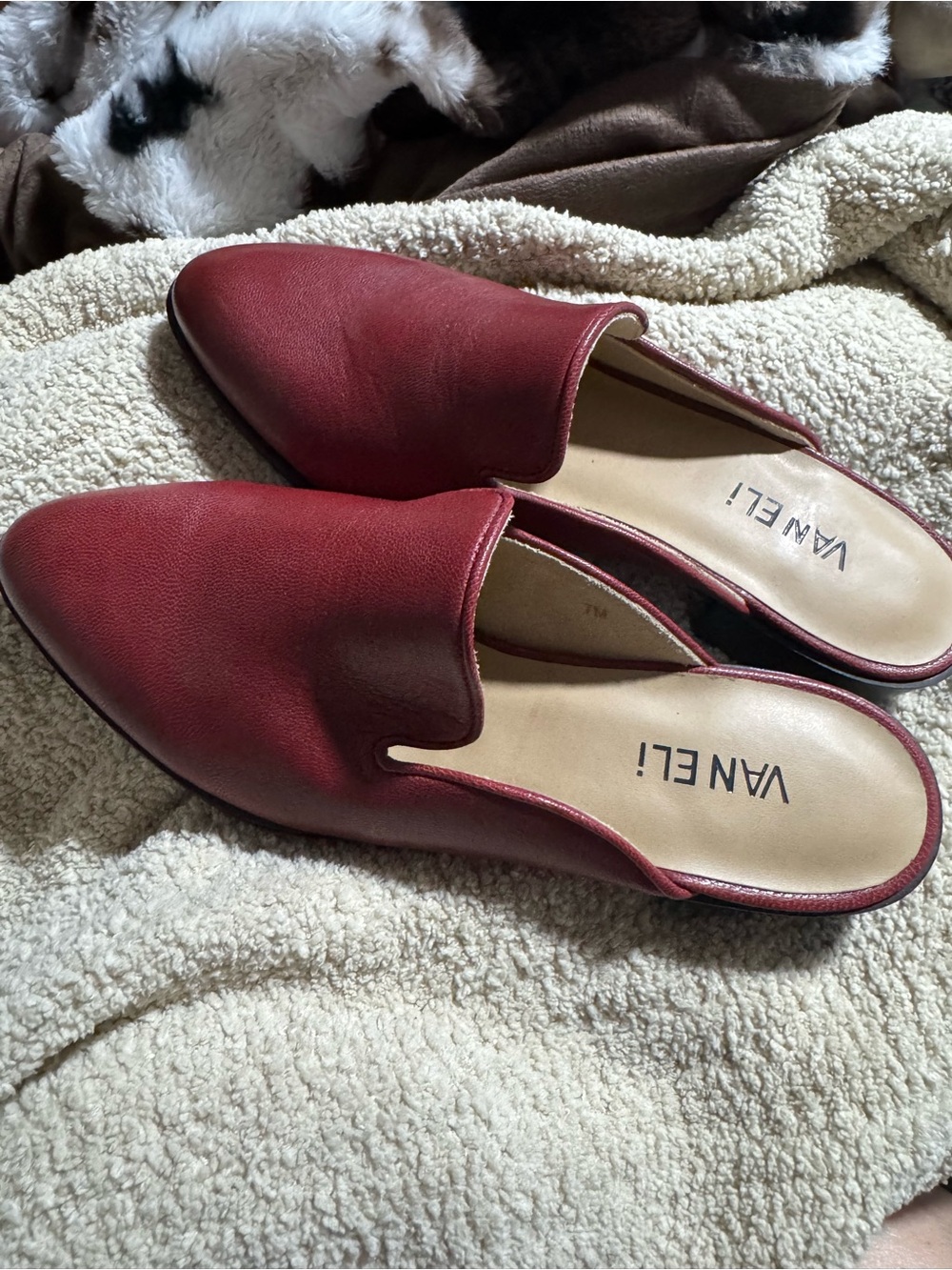 Vaneli Burgundy Leather Backless Mule Loafers